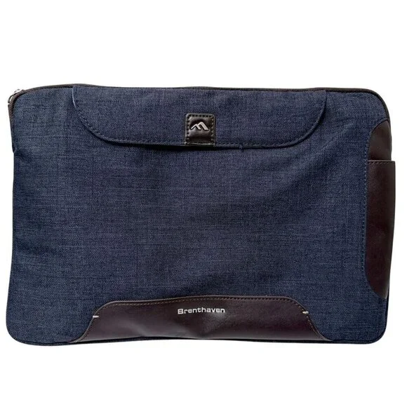 Brenthaven Collins Case iPad / Tablet Holder Blue Fabric Brown Faux Leather Trim