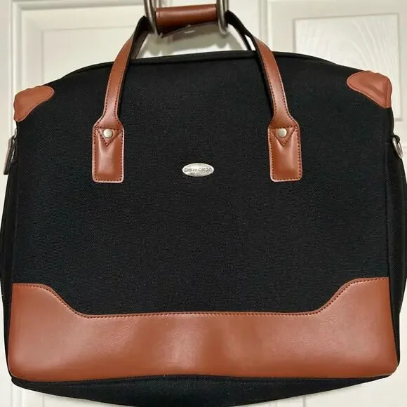 Pierre Cardin Black Brown‎ Computer Tote Two Big Mesh Pockets Holds 15