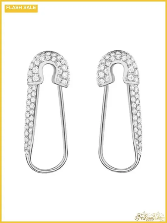 Sterling Silver Safety Pin Hoop Earrings Dainty CZ Dangle Hypoallergenic 20mm