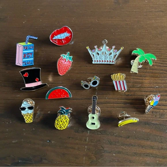 Lot of 14 Colorful Enameled Flair Lapel Collectable Novelty Pins