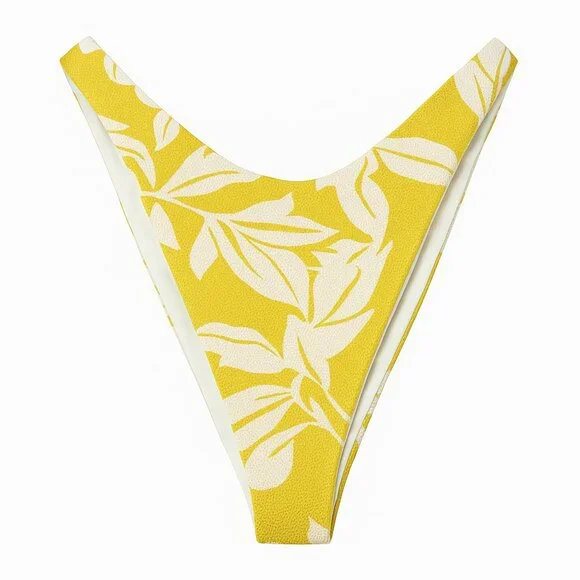 NWT L*Space Cabana‎ Bottom Bitsy Yellow White Floral Textured Bikini Bottom – XL