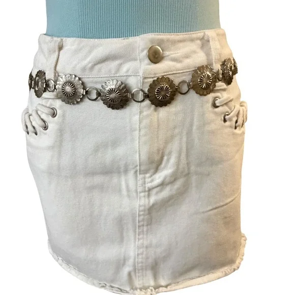Southwestern Silver Concho Chain Belt Floral Etched‎ Adjustable Boho OS Western