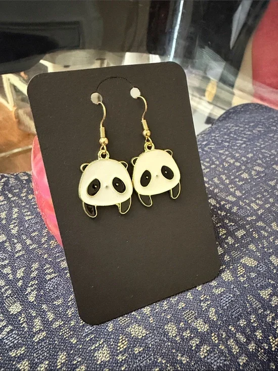 Cute Panda Dangle Earrings for Kids - White and Black