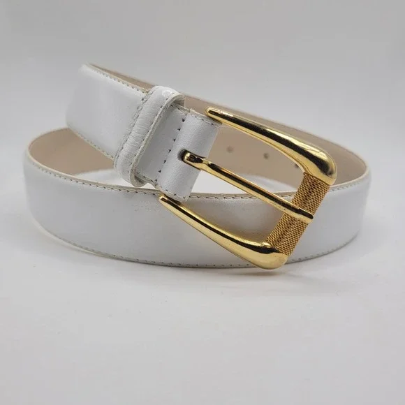 Vintage Liz Claiborne Belt Med White Leather 90s Preppy Quiet Luxury Minimalist
