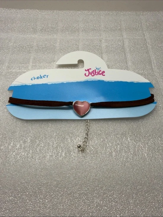 Justice Pink Heart Choker with Brown Suede Band. NEW