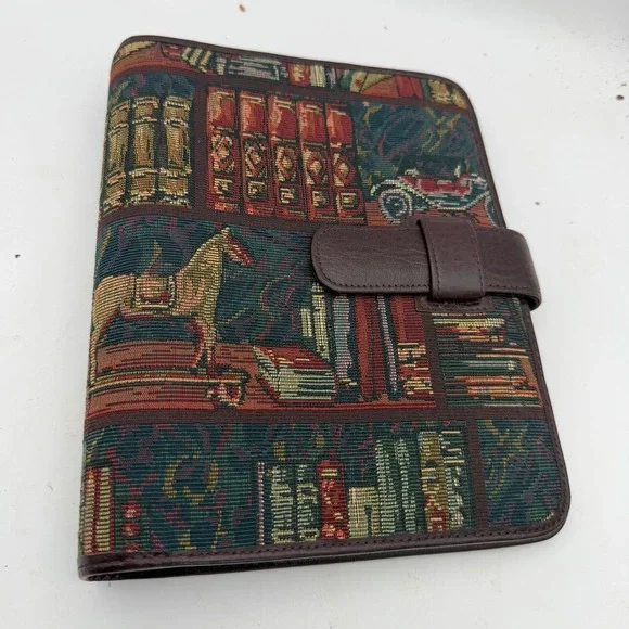 Vtg Daytimer woven jacquard tapestry design Planner 7 Ring Books Equestrian