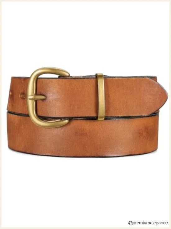 Vintage Full Grain Leather Belt for Jeans Gold Buckle Women