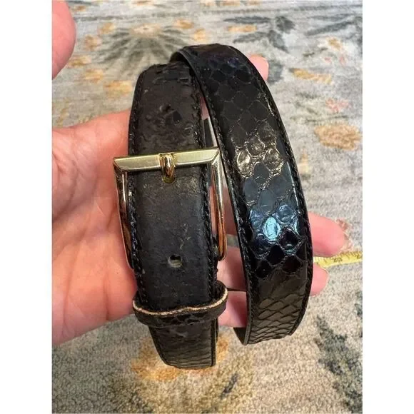 Genuine snakeskin Leather Black Belt 38 Vintage Flaw Alfani