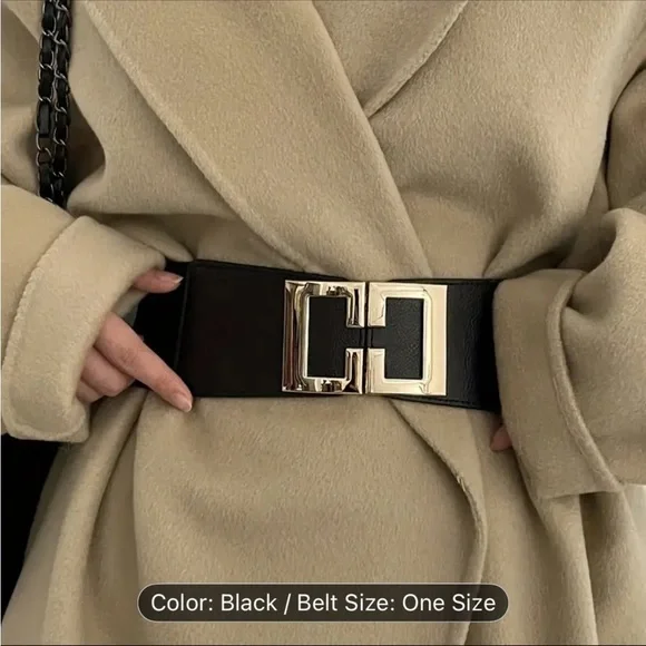 Western style wide belt Chic Black waist cuncher with gold Buckle