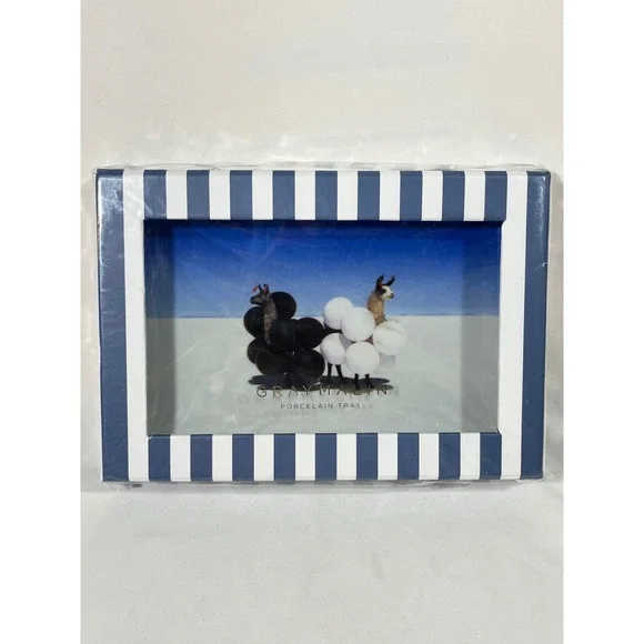 Galison Gray Malin Porcelain Tray Decorative‎ Llama Art Blue Stripe Gift Boxed