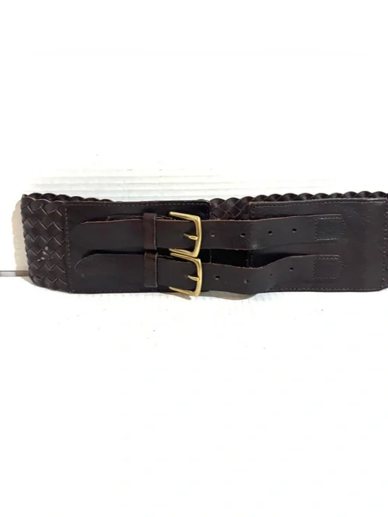 Linea Pelle Braided Double-Buckle Leather Waist Belt - Dark Brown size S