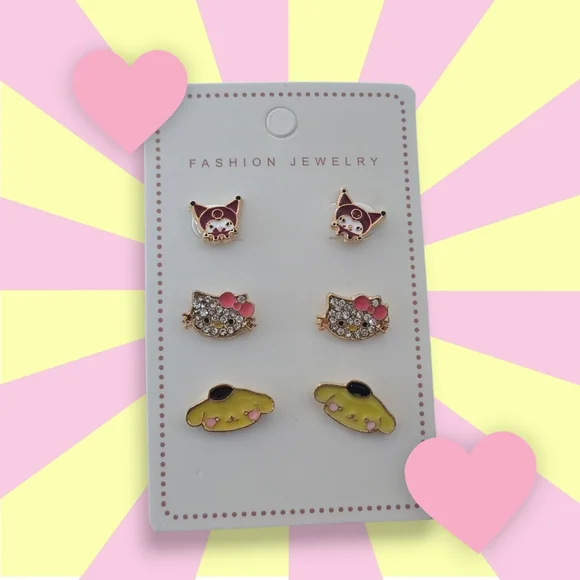 Cute Three Pack of‎ Kitty Themed Earrings