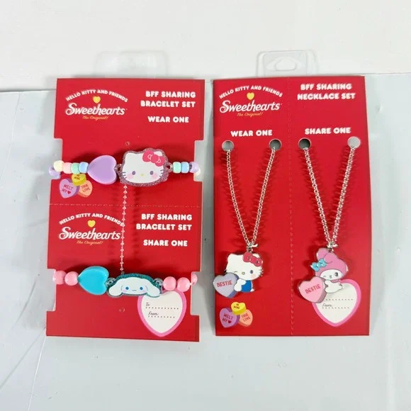 Hello Kitty Friends Sweethearts BFF Sharing Necklace Bracelet Set‎ Lot Sanrio