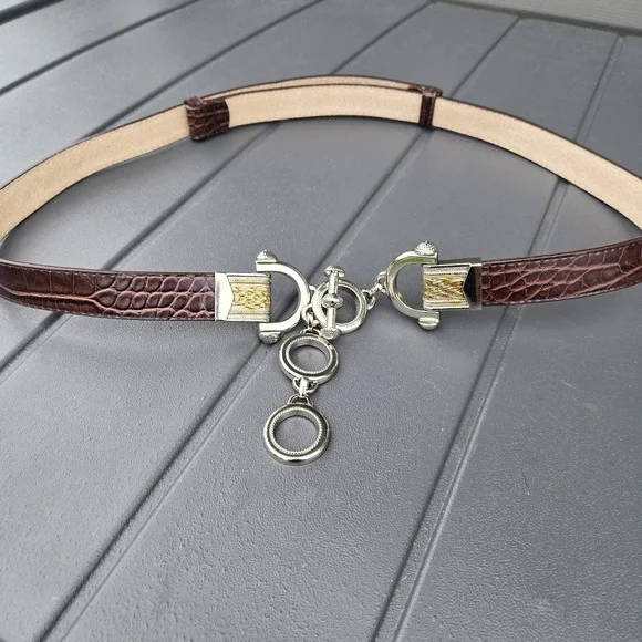 Lake Shore Drive Leather Belt Sz XL Equestrian Silver Tone