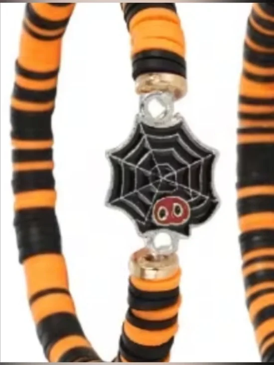Halloween Kids Spider Web Bracelet- Orange & Black NEW NWT