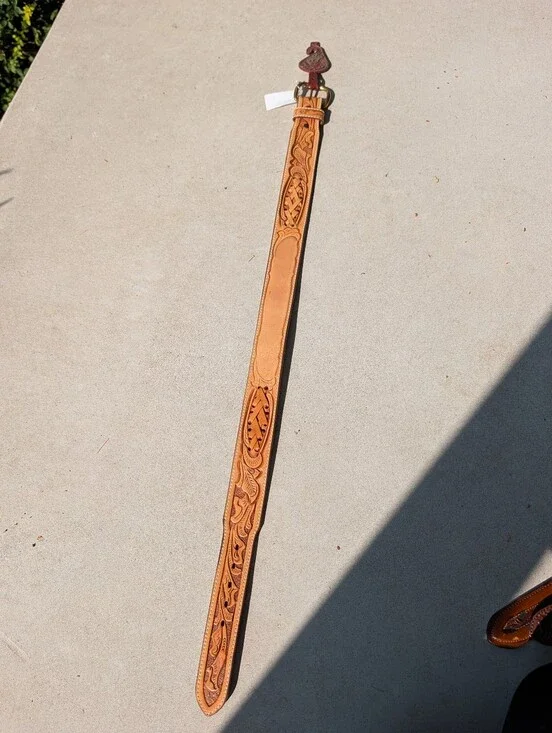 Vintage Larry Mahan Floral Tooled Leather Braided Laced Western Light Oil USA