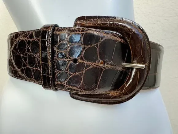 Ralph Lauren Dark Brown Croc-Embossed Leather Belt