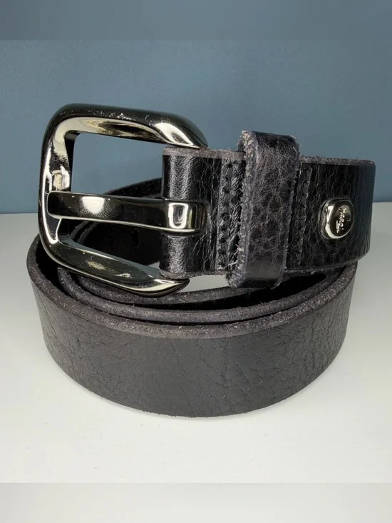 Fossil Unisex Belt Black With Silver Tone Metal Leather Black Belt Vintage Sz S