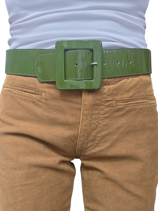 Leatherock Green Patent Leather Wide Belt Size 30 Square Buckle USA