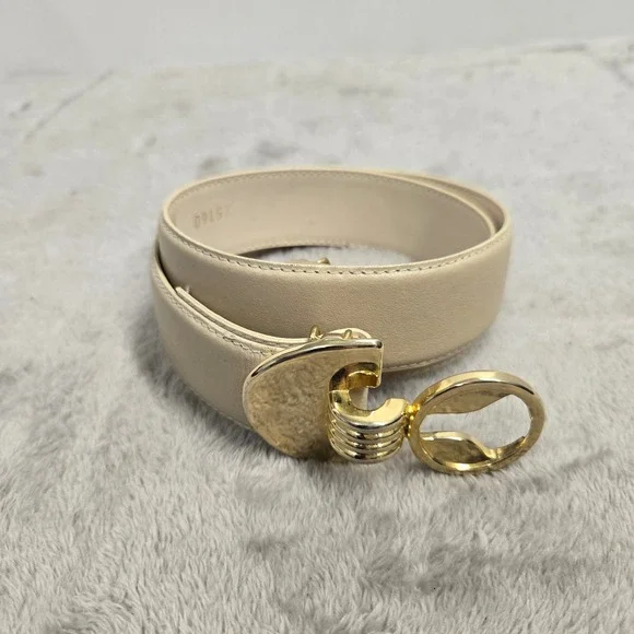 Dame Belt & Bag Cream Leather Vintage Mixed Metal Buckle Belt 25160 SM