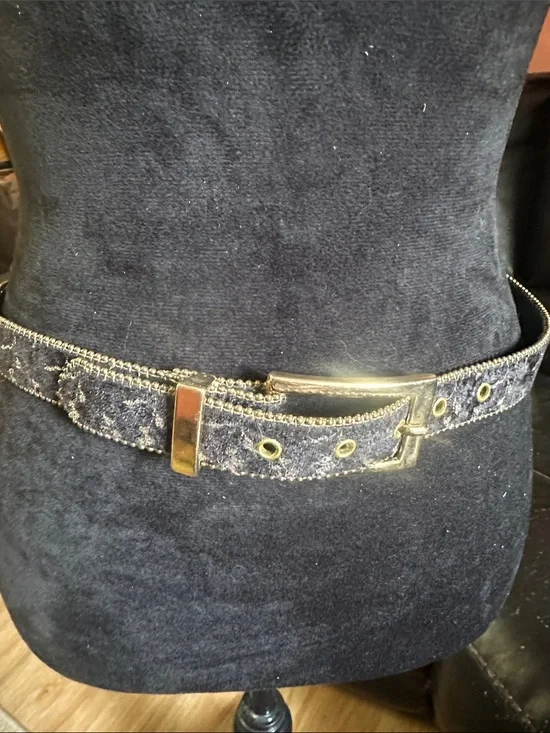 Black velvet with gold stitching Women's Belt with Gold Buckle