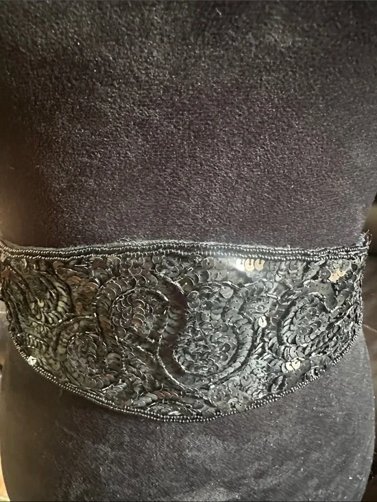 Black Sequin Embellished Waist Belt - Women Accessories