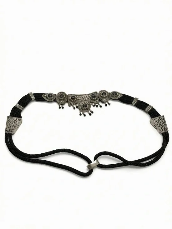 Vintage Boho/Western Black Cord‎ and Silver-Tone Decorative Belt