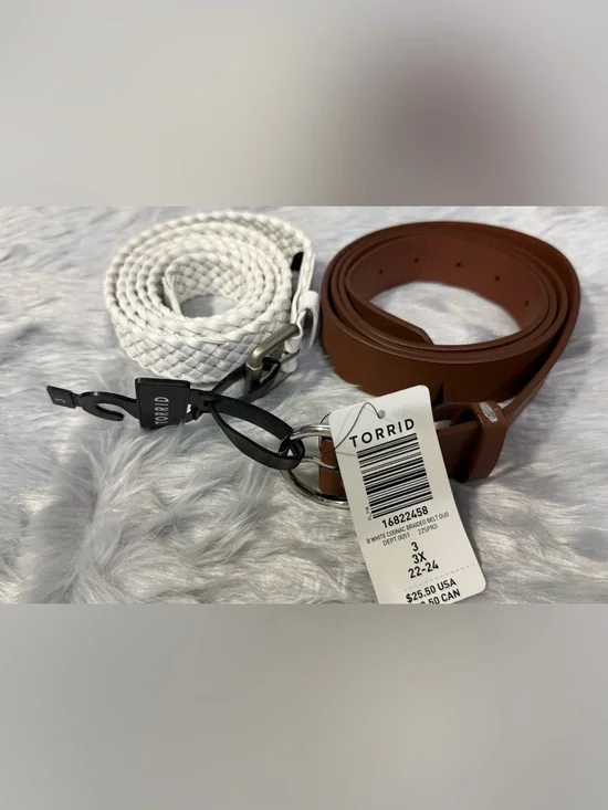 NWT Torrid Belt Duo, Size 3X (22-24), White Braided & Classic Brown