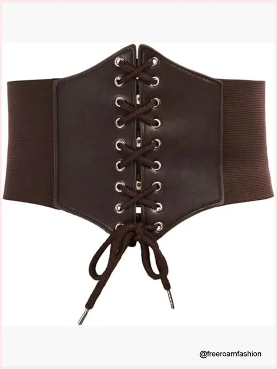 Lace-up Corset Belt Elastic Waist Cinch Belt Faux Leather