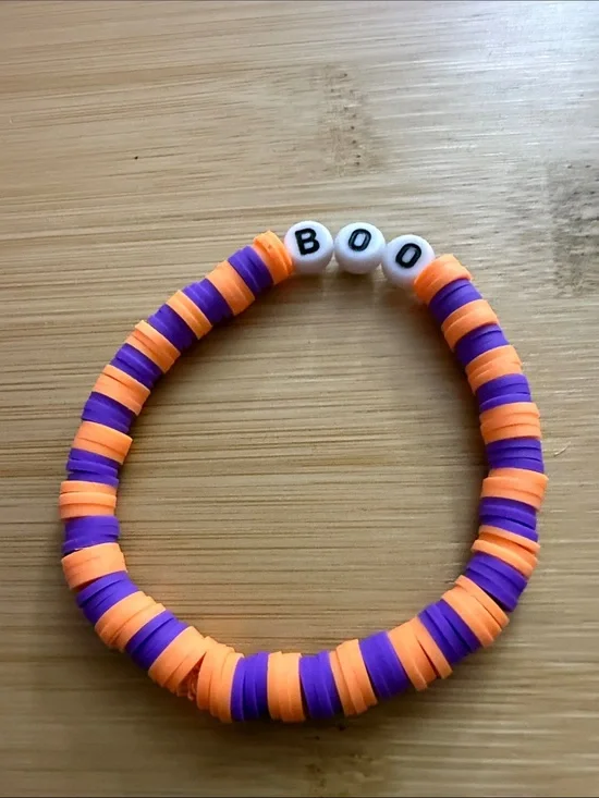 Kids Halloween 'BOO' Stretch Bracelet in Orange and Purple
