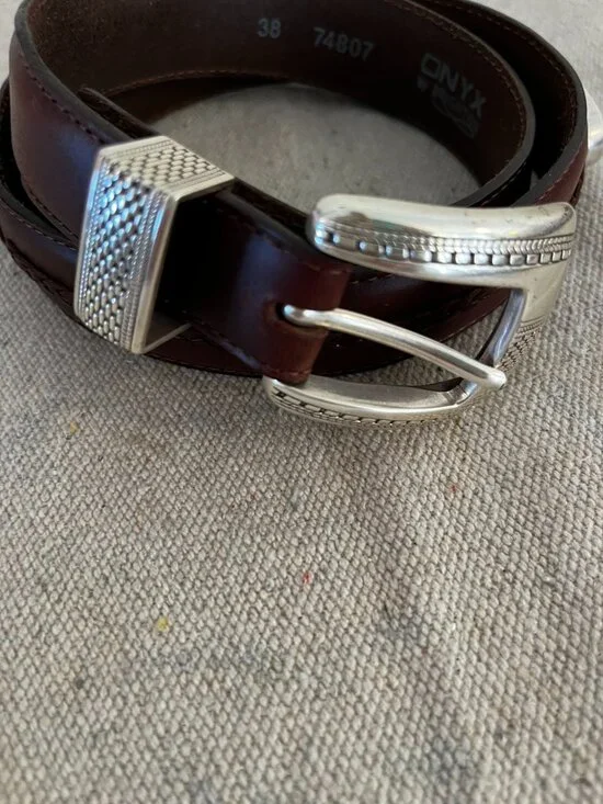 Vintage 1993 Onyx By Brighton Brown Leather Braided Insert Western Belt sz 38