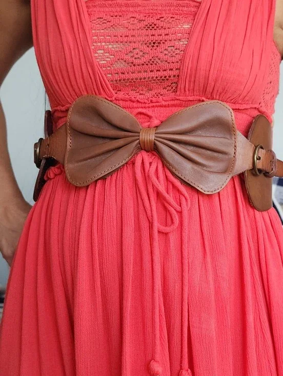 Brown Bow Leather Waist Belt -