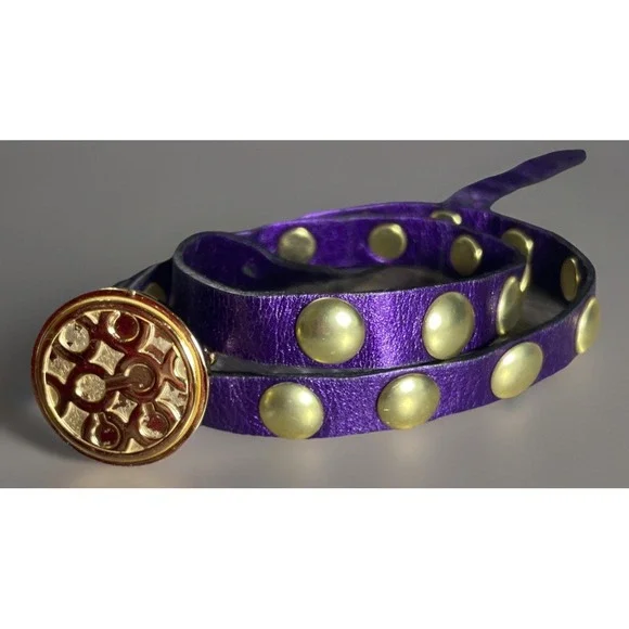 RARE✨Women's Coach Belt Leather Purple Logo Oval‎ Gold Tone 