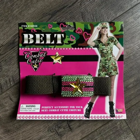 Vintage Green Military Cadet Cutie Rhinestone Strap Star Studded Costume Belt