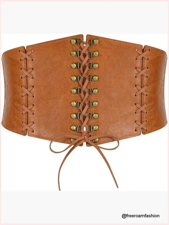 Wide Corset Belt with Lace-Up Front Vintage Elastic Waist Cincher for Dresses