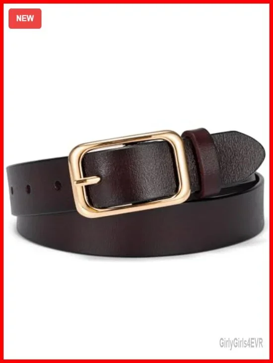 Genuine Leather Women's Belt with Gold Buckle for Jeans Pants