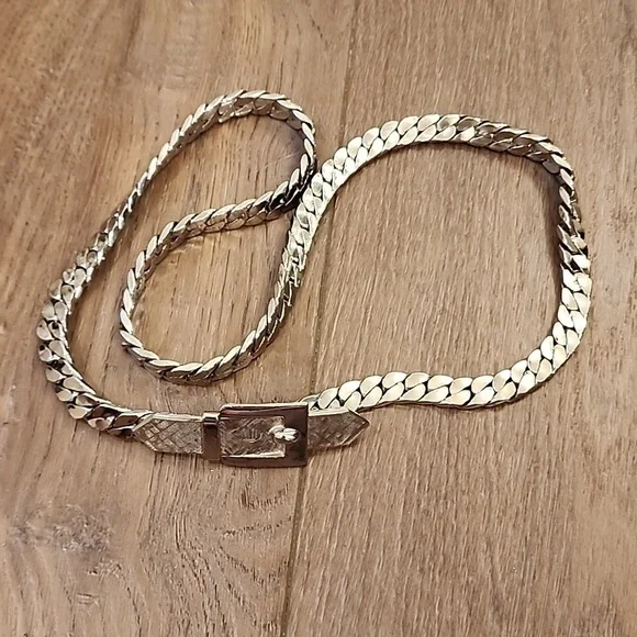 Vintage Accessocraft Belt Silver 80s Coil Chain Hook Closure No Stretch…