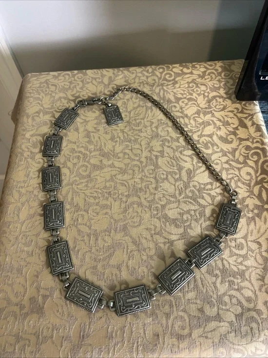Vintage Chain Belt Silver Tone With Beautiful Design 34” Inches Western Boho