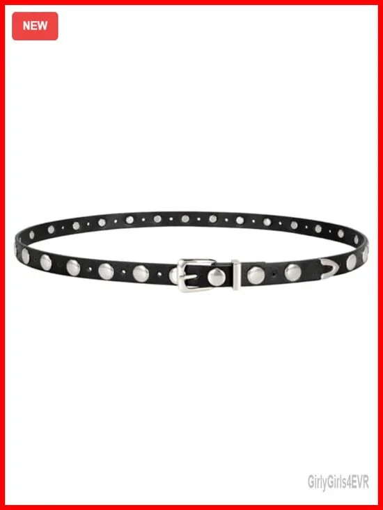 Women's Studded Faux Leather Skinny Belt Punk Waist Belt for Jeans Dress