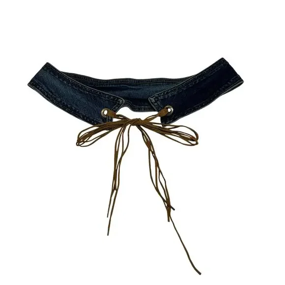 Women's Denim Waist Belt w/ Ties Size S Western Y2K 90s Stretch Going Out Rodeo