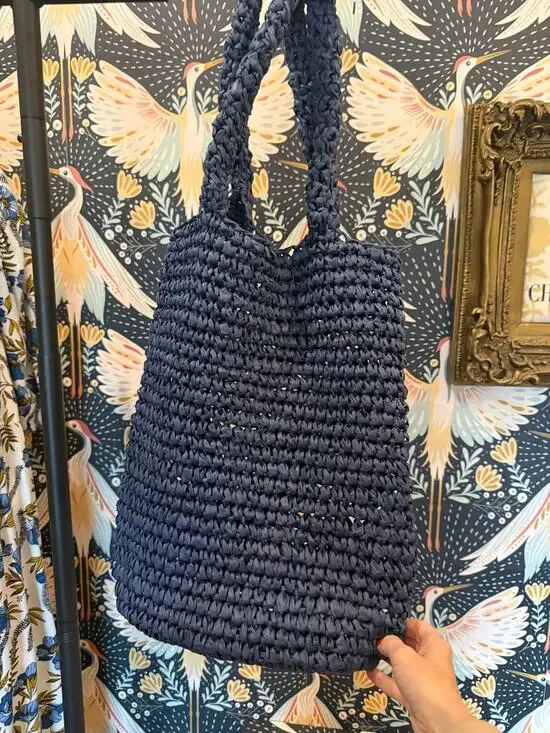 Club Monaco navy blue raffia tote