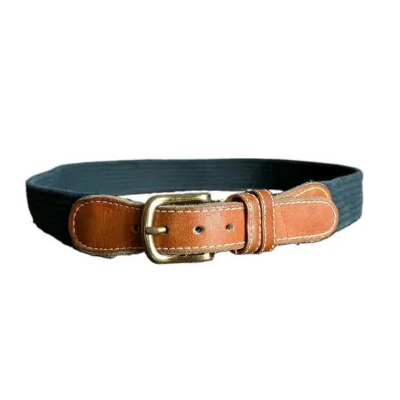 VTG Dooney & Bourke Navy Blue Brown Leather Surcingle Web Belt Womens 30 Preppy