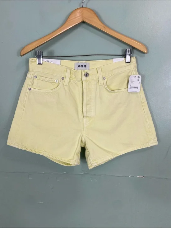 Agolde Long Parker Short Jean Denim Size 26 Loose Fit Lemon Zest Yellow Pastel
