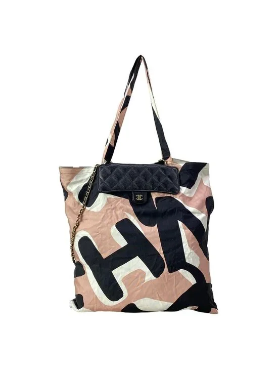 Chanel Shoulder Bag Quilted Black Light Pink White Gold Chain Foldable 2-Way