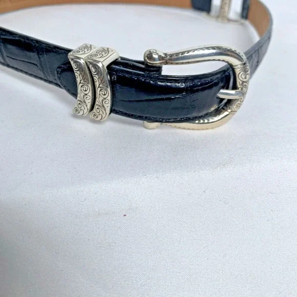 Coldwater Creek Belt Black Leather Metal Hardware Chain Links Sz S Lagenlook Y2