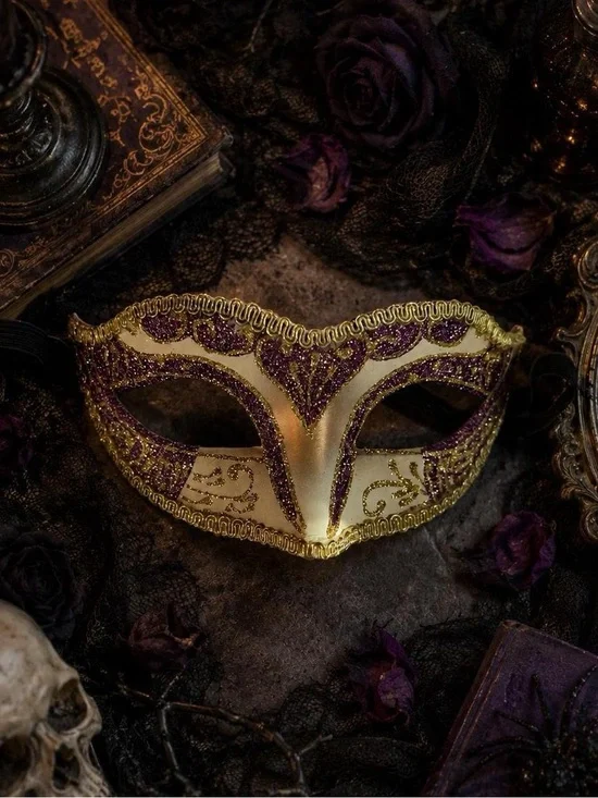 Purple & Gold Glitter Venetian Masquerade Mask Costume Accessory