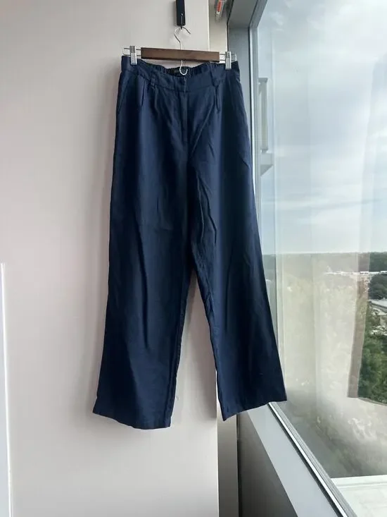 Quince 100% European Linen Deep Navy Relaxed Wide Leg Pants Sz 4