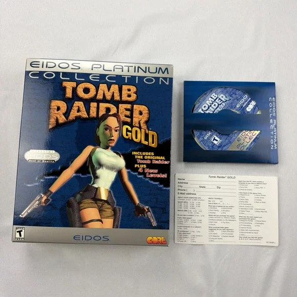 Tomb Raider Gold:Platinum Collection (PC, 1998) Bonus 4‎ New Levels, With Box