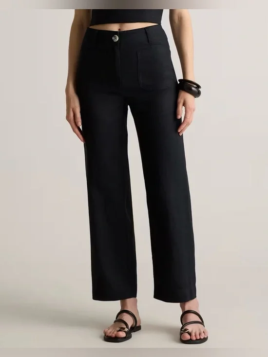 Quince 100% European Linen Patch Pocket Wide Leg Pants size 6 Black Minimal