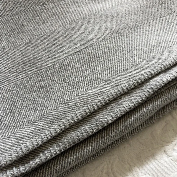Roca Home Blanket 66x90 Gray Herringbone Cotton Blend Made Portugal Newplaid